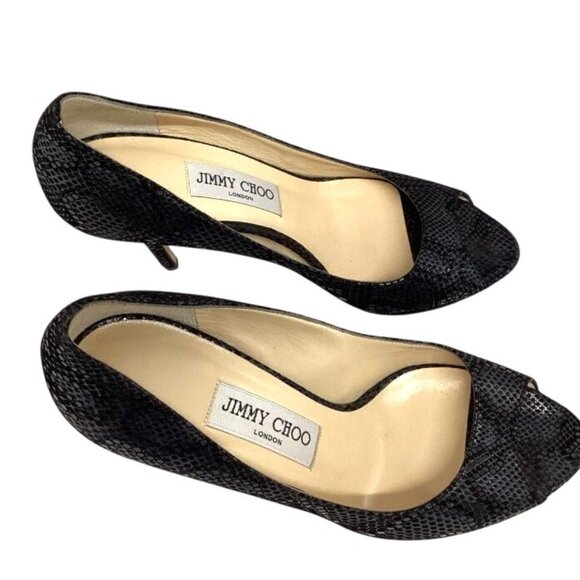 Jimmy Choo London Python Leather Peep-Toe‎ Heels 37.5 (US 7.5) - Picture 1 of 5